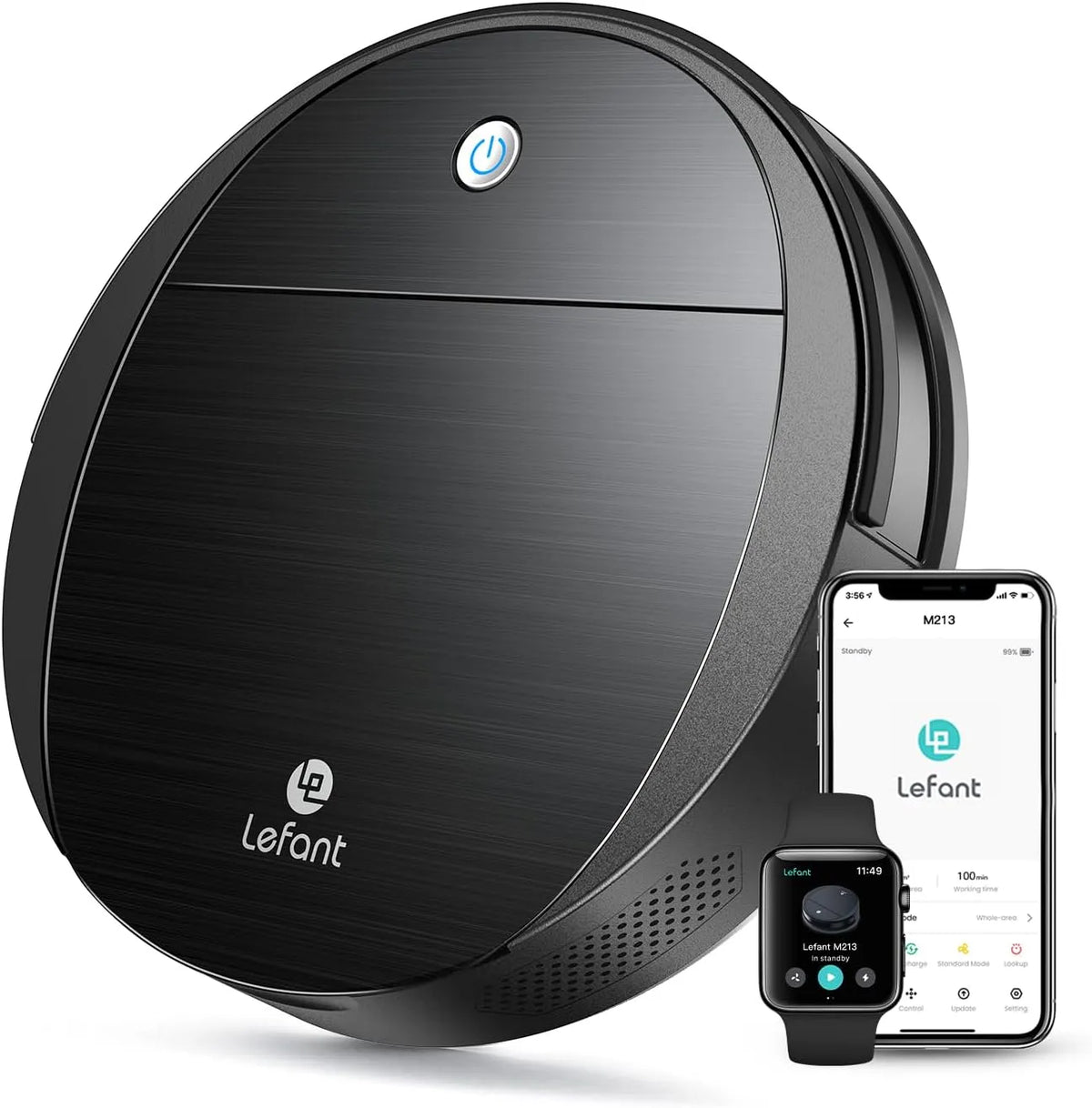 Aspirateur M213 Lefant Robot, Petite Taille & Puissance d'Aspiration Forte 2200Pa, Contrôlable par Wi-FI, App, Alexa, Idéal pour Poils d'animaux
