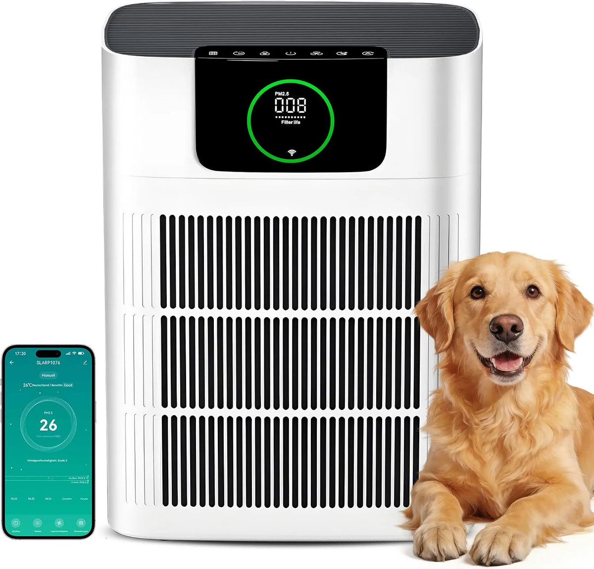 Purificateur d'air CADR 330, 330 m, avec filtre HEPA et filtre à charbon actif contre la moisissure, m³/h pour 100 m², la poussière, le pollen