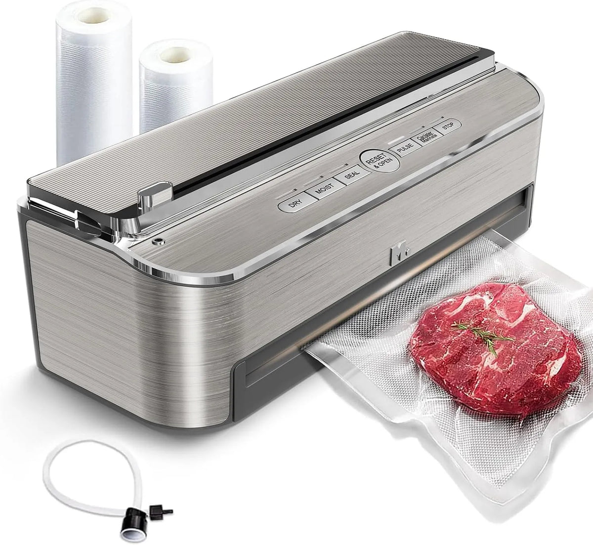 Mesliese 85 kPa Machine Sous Vide Alimentaire, 2 Rouleaux de Sac, Mode Humide et Tuyau D'aspiration D'air, Système D'étanchéité Puissant