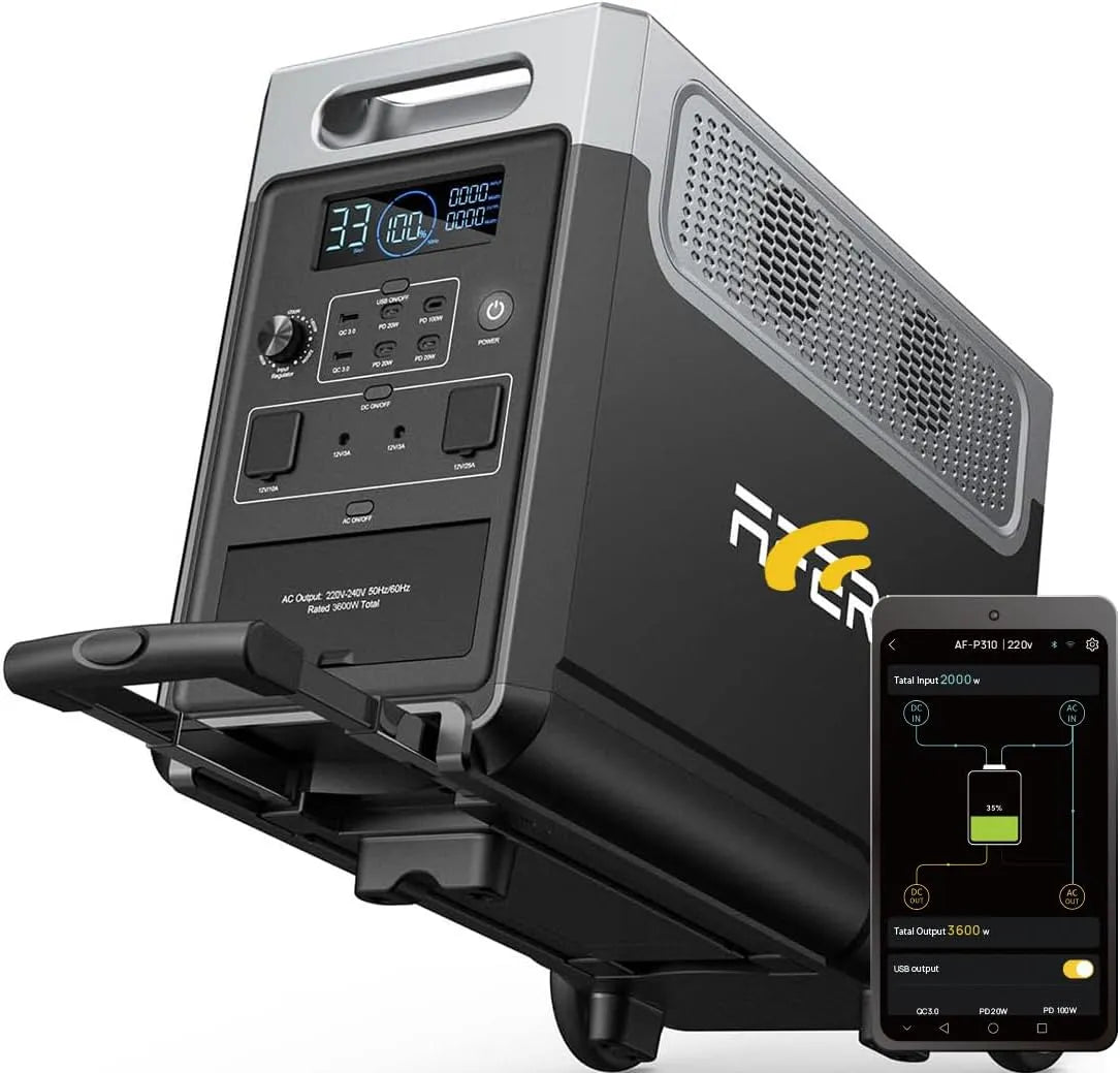Générateur électrique LiFePO4 UE 220 220-240V, AFERIY Generateur Electrique Portable 3600W, 3840Wh Batterie de Secours, Avec APP, Charge Rapide 2H