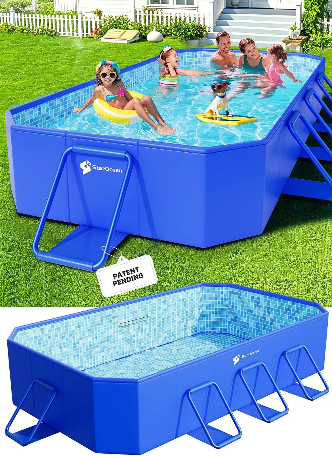 Pliable non gonflable pour enfants Grande piscine, coque en plastique rigide, portable, dimensions 228,6 x 127 x 50,8 cm, adultes, surdimensionné