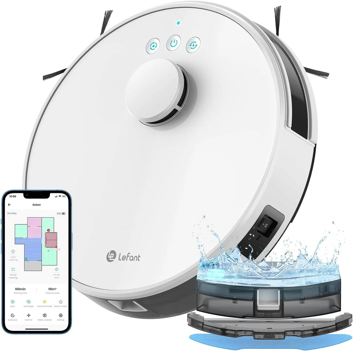 Aspirateur Lefant Robot, M1 finition blanche, Cartographie Multi-étage, Connecté par Alexa, WiFi, Laveur 2 en 1 4000Pa, Navigation LiDAR, APP