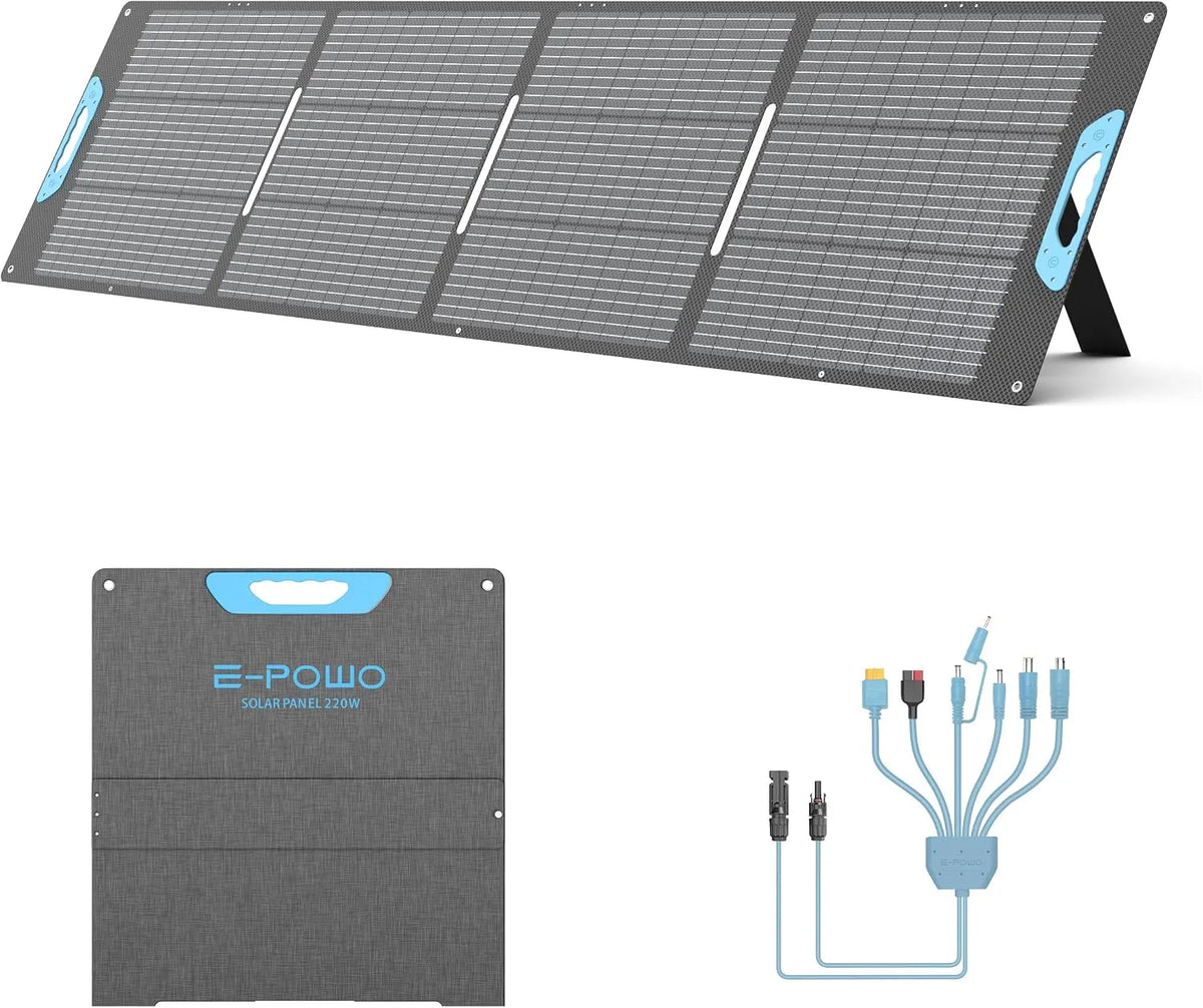 IP67 Panneau solaire, pliable monocristallin 220 W avec USB-C PD 3.0 et USB-A QC 3.0, Efficacité 23,5 % & étanche, camping-car et extérieur