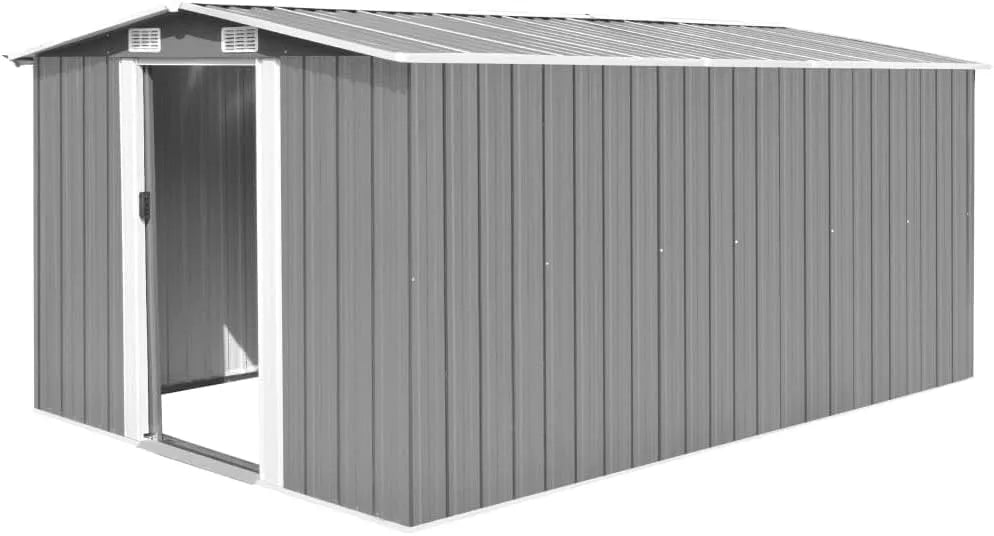 Abri de jardin vidaXL, 257x392x181 cm Métal finition grise Terrasse Patio Cabane à Outils