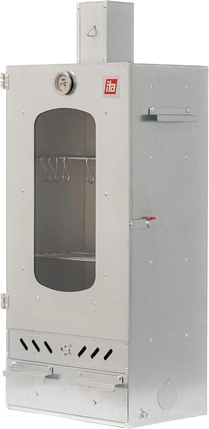 Fumoir 7012 ITA, avec fenêtre et cheminée, Armoire de fumage à 3 étages, Acier allié, pour le fumage à froid et à chaud