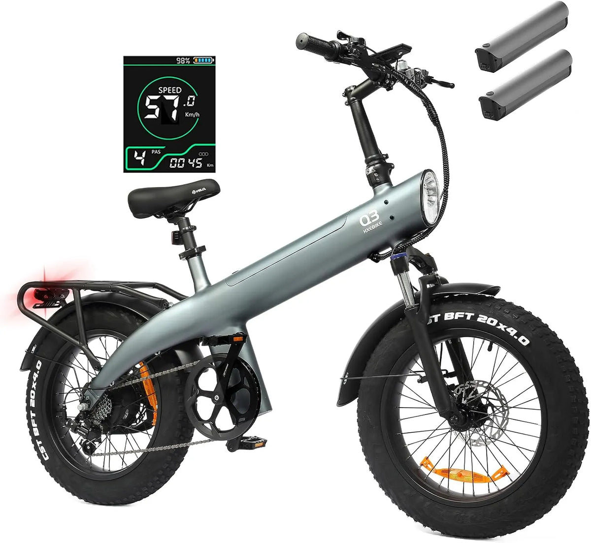 Vélo électrique 115Nm, HX Q3 pour Adultes,20''x4'' Fat E Bike, Moteur et 48V 20Ah Batterie Amovible Jusqu'à 100KM