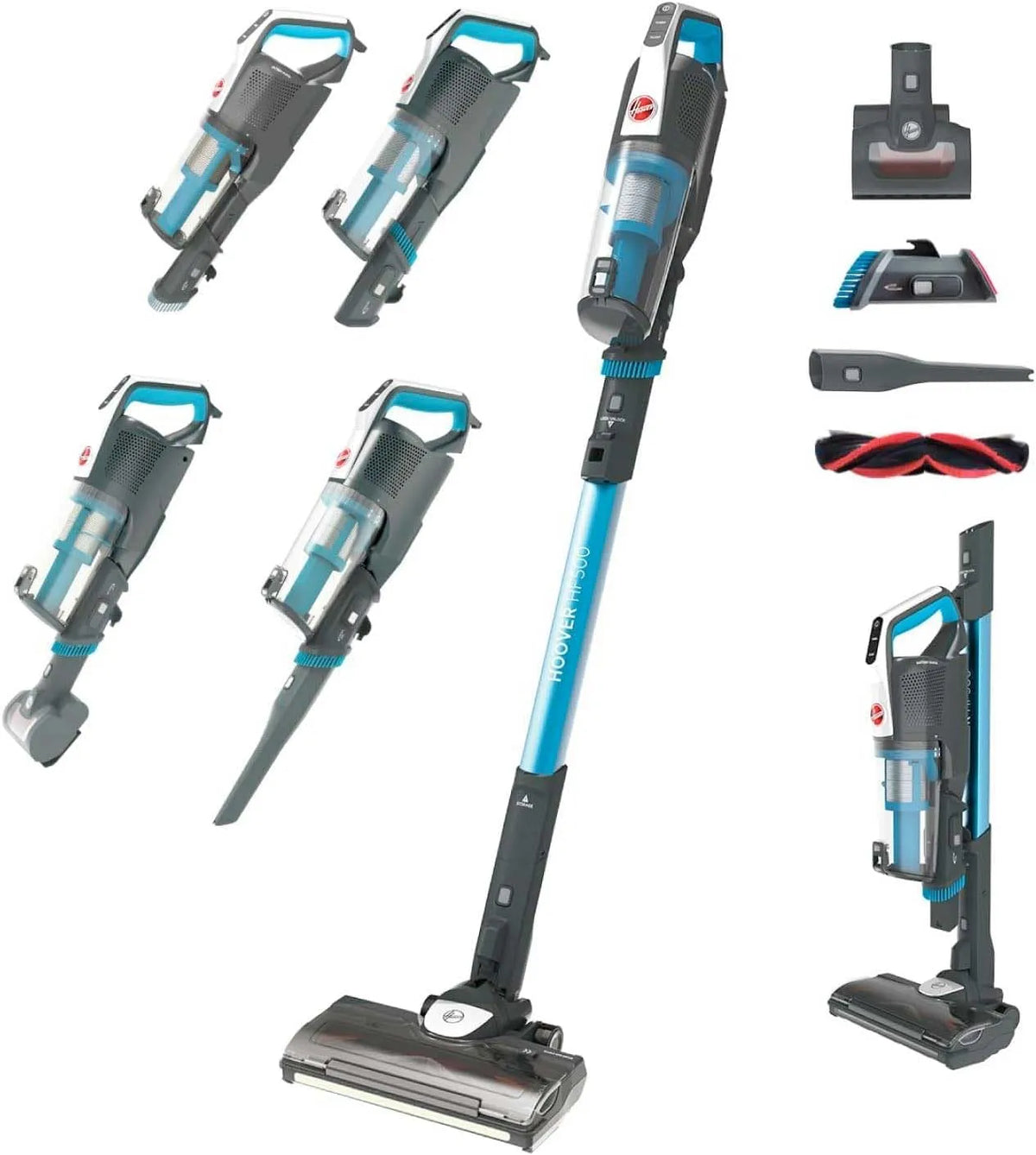 Hoover aspirateur balai HF522STP, Grande Autonomie, Electrobrosse Anti-emmêlement LED, Charge Rapide, Bleu Skyfall, sans Fil Puissant