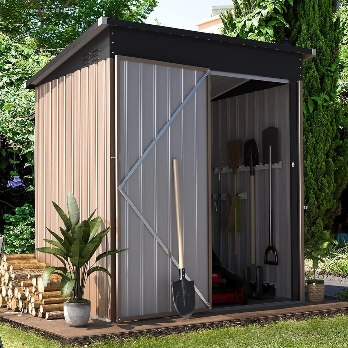 Abri de jardin, en Métal 1,28 m²,Cabane de Jardin Exterieur, avec Toit Incliné et Porte Coulissante,Rangement Outils 150 x 85,6 x 159cm