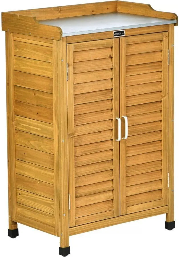 Armoire de jardin, dimensions 66 x 41 x 101 cm, en Bois avec roulettes Alexia, Marron