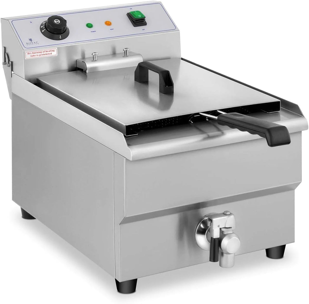 Modèle Friteuse Électrique De Restaurant Simple 16EB Royal Catering, Température Max. 200 °C, 3 500 W, capacité 16 l, Zone froide, Robinet de vidange