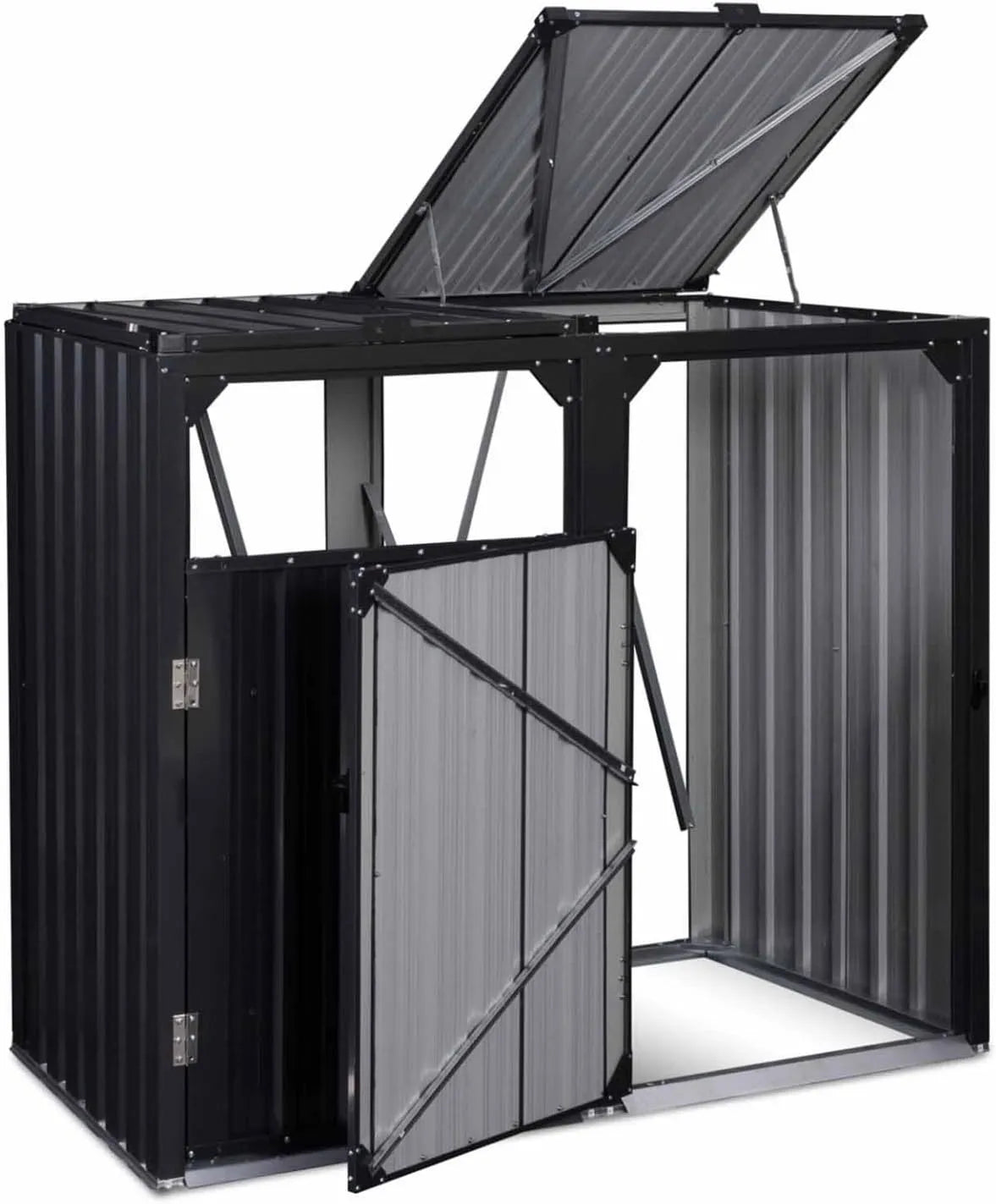 IDMarket, Cache Poubelle Double en Acier finition grise Anthracite