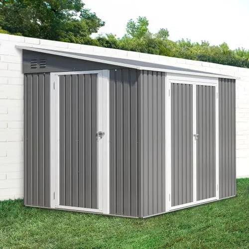 Abri de jardin, étanche, en métal de 1,8 x 2,4 m, grand avec double portes et serrure, sol inclus
