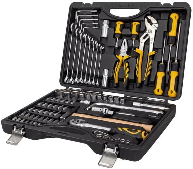 VITO, Caisse à outils avec douilles et accessoires, Boite à outils complète 84 pièces chrome vanadium