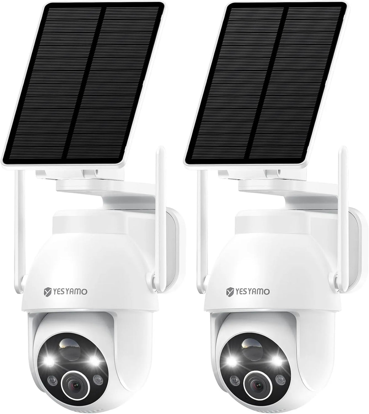 2K Camera Surveillance WiFi Exterieure sans Fil Solaire 2PCS 2.4GHz, 360° PTZ, Vision Nocturne Couleur, finition blanche, Audio Bidirectionnel
