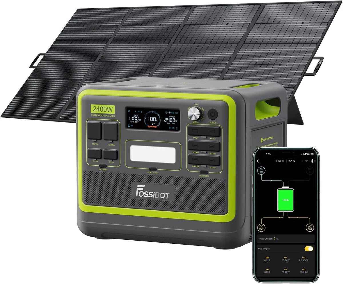 Générateur électrique F2400 LiFePO4, 2048Wh Solaire UPS, puissance 4800W Pic, Voyage Vert, 3 Sortie CA 2400W