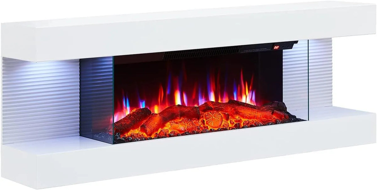 Cheminée électrique BALDERIA Lumina, Cheminée télécommande incluse, Chauffage électrique 1000/2000 W, murale avec effet flamme 3D, minuterie