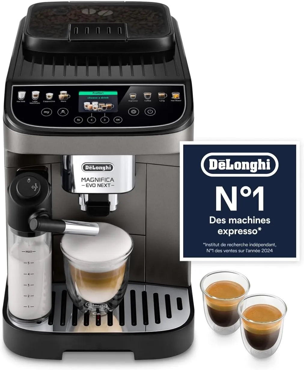 De'Longhi machine à café ECAM312.80.TB, 13 Boissons en une Seule Touche, Magnifica Evo Next, Écran Tactile Couleur s, Titane et finition noire