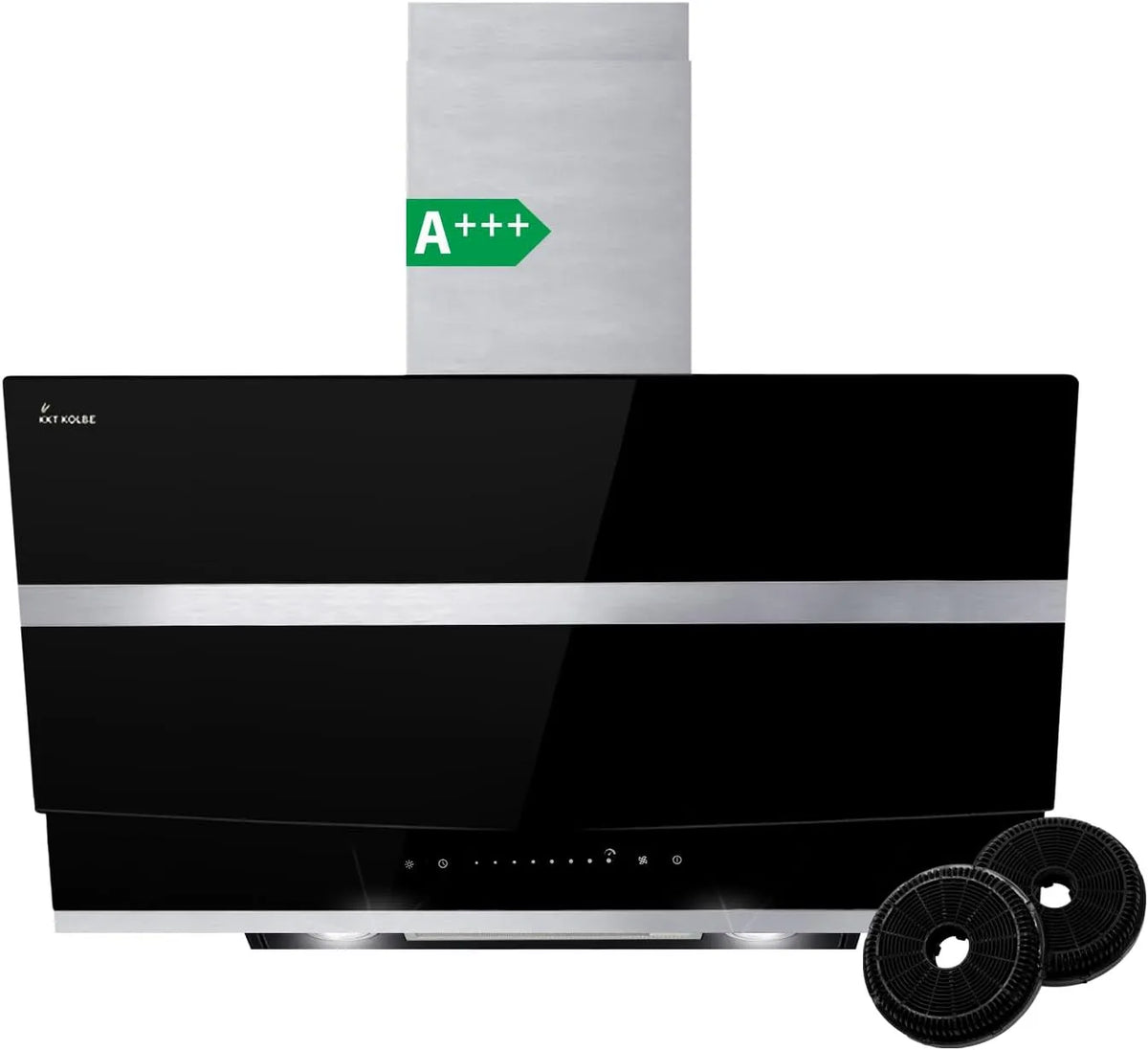 Hotte aspirante HERMES8005S, cuisine 80 cm, Hotte Murale Inclinées, acier inoxydable, arrête automatiquement, Opération tactile, verre finition noire