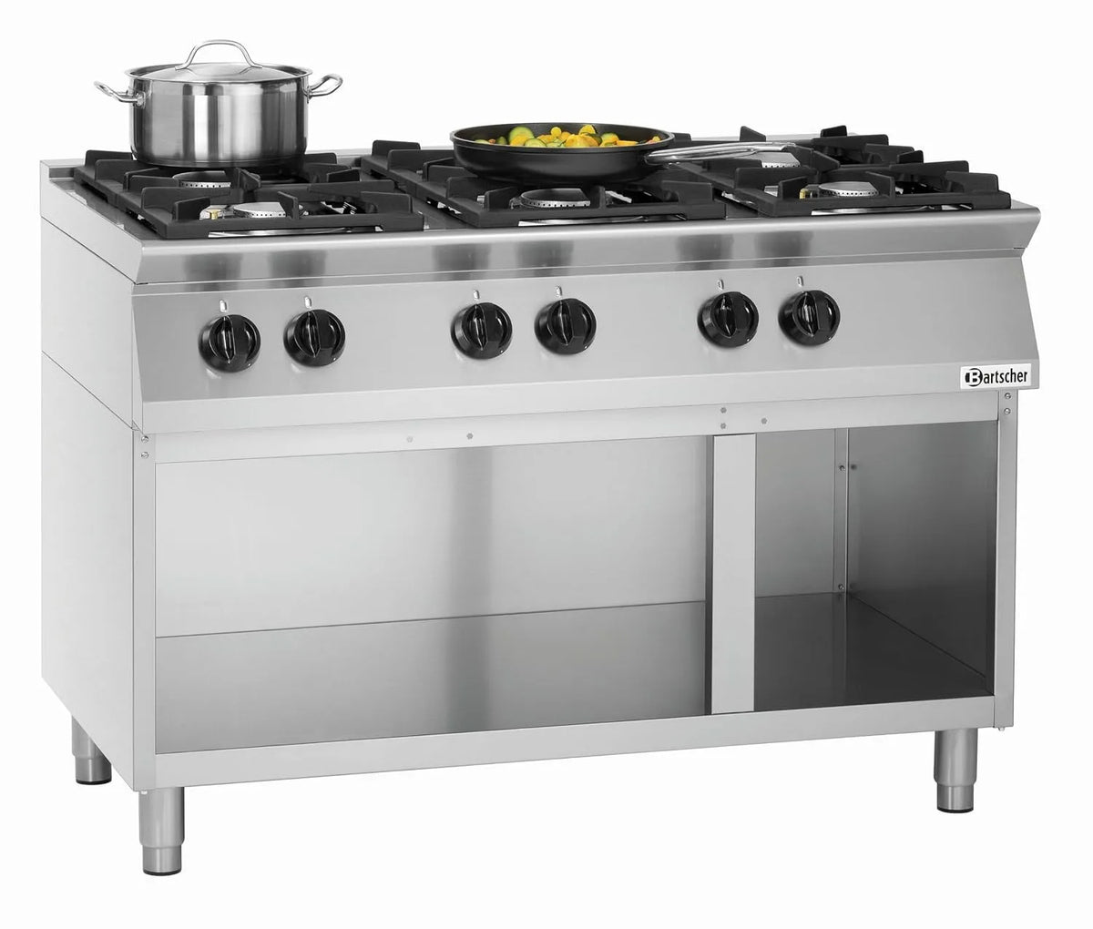 Cuisinière 1582101, 6 feux, avec soubassement ouvert, Bartscher