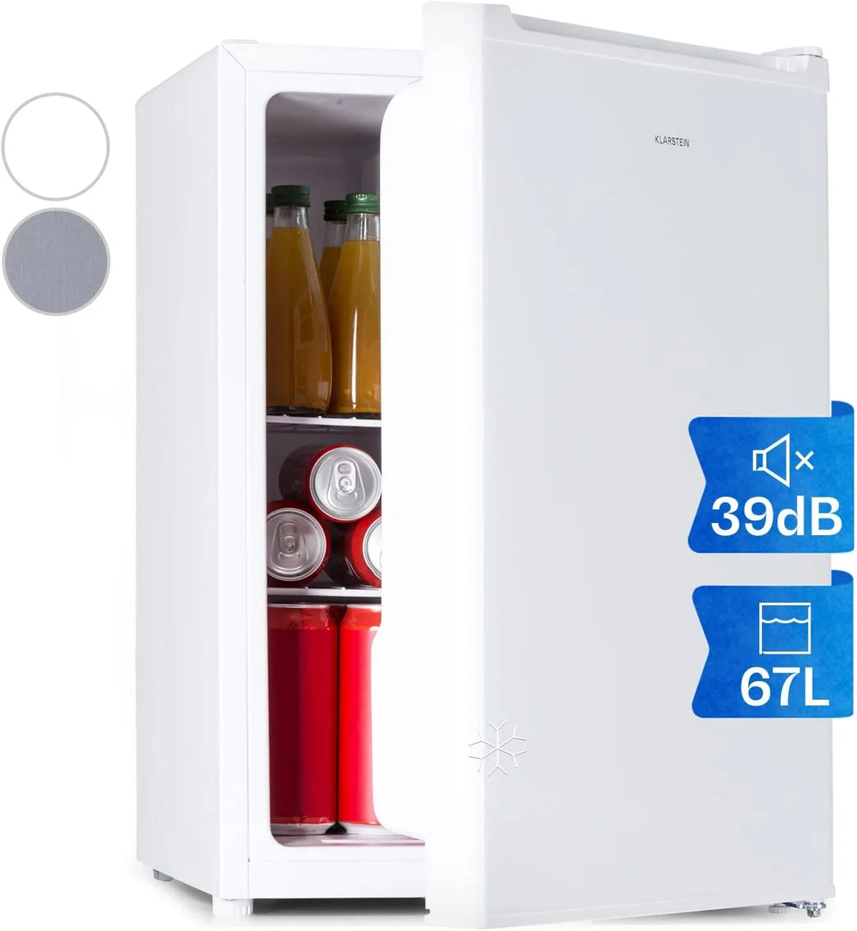 Klarstein, Mini Frigo de Chambre de 67L pour Boissons et Bieres, Petit Frigo Silencieux, 5-14°C, Mini Bar Intérieur, Ext, Petit Refrigerateur Camping