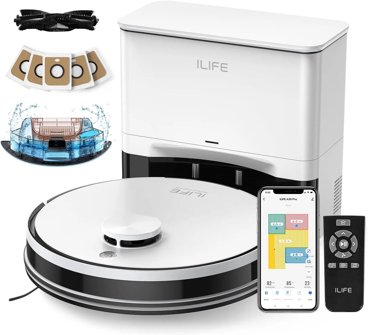 Aspirateur A30 ILIFE Pro Robot, station de vidange automatique pendant 60 jours, télécommande, navigation LiDAR, cartographie de la maison, Alexa