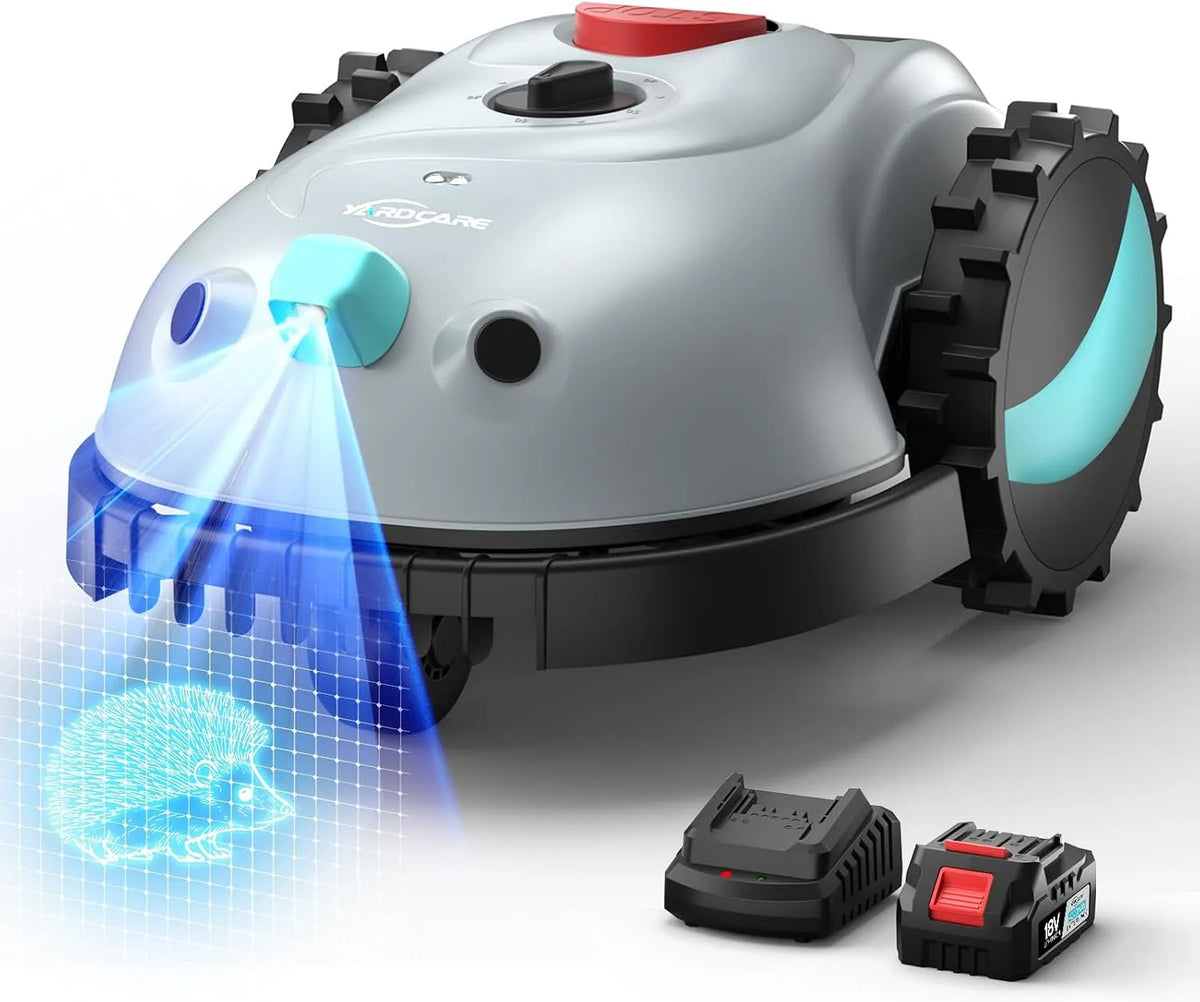 Tondeuse V100 Robot, Détection d'obstacles 150, Gazon avec Batterie, sans Fil avec Navigation Visuelle, Peigne à Herbe, Lames de Rechange