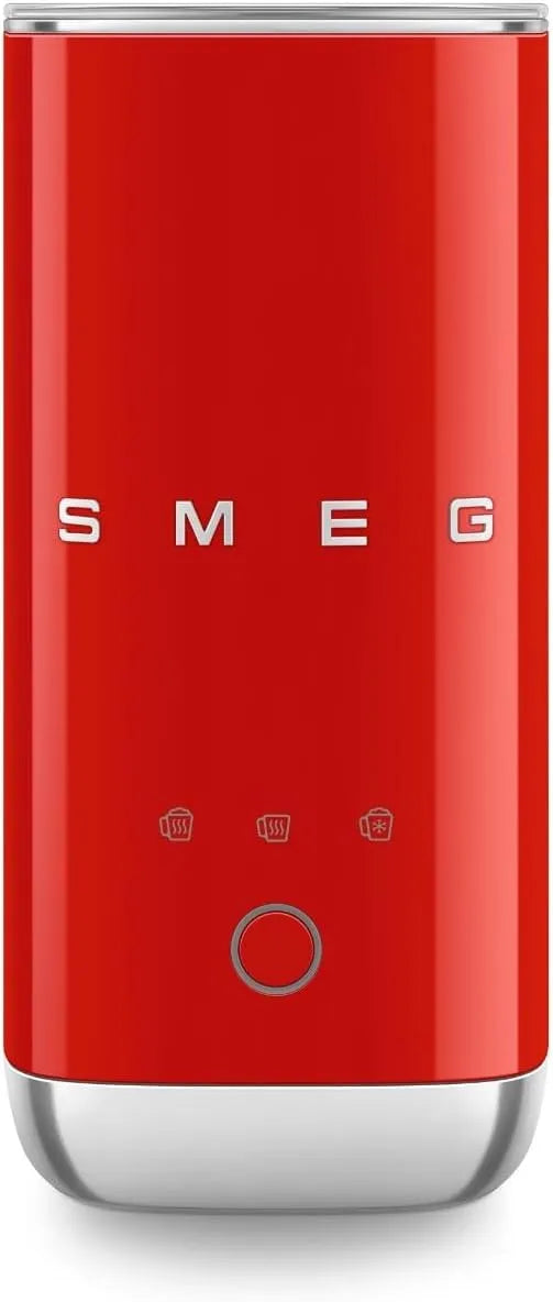 Smeg modèle MFF02RDEU, 3 Fonctions Boisson, Fouet Amovible, Rouge, puissance 500 W, Mousseur à Lait Électrique, Revêtement Céramique Antiadhésif