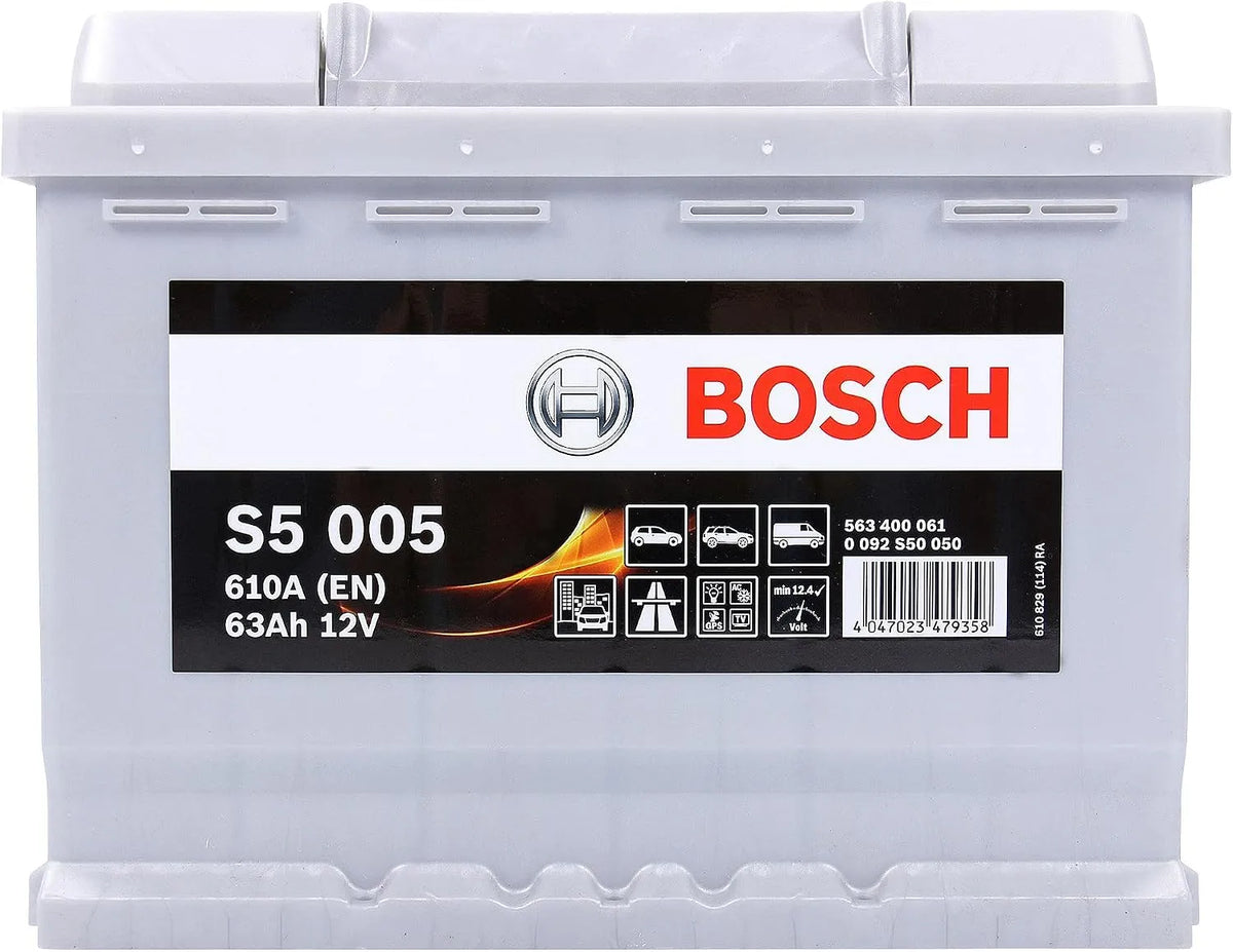 Bosch modèle 63A, 63A S5005, 63A/h, 610A, pour les Véhicules sans Système Start, Batterie Auto, Technologie Plomb-Acide, Stop