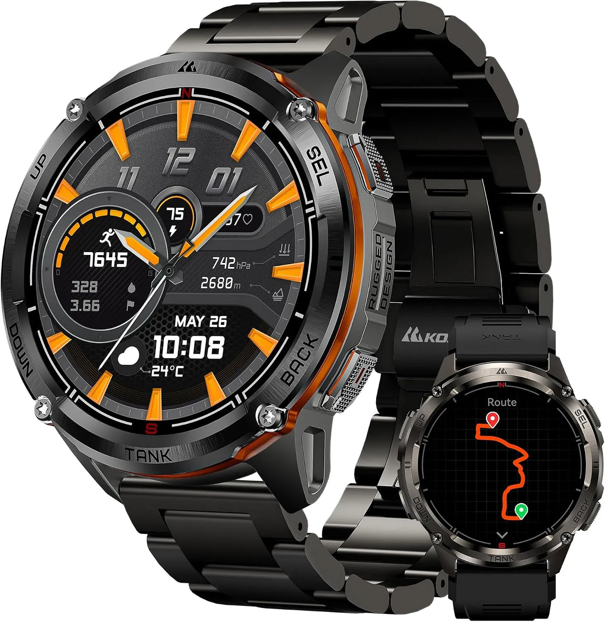 T3 Ultra 2 Montre Connectée Homme KOSPET Tank, Batterie de 60 Jours, 50M Étanche, GPS, Corps Entièrement en Métal, Boussole, Altimètre, Sommeil