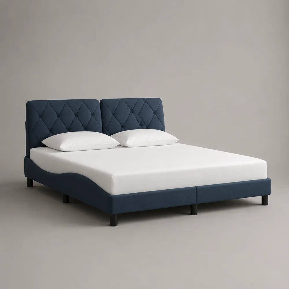 Lit double avec tête de lit capitonnée en tissu bleu 160 x 200 cm cadre de lit rembourré
