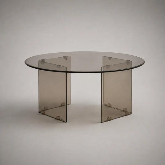 Table basse ronde en verre trempé transparent fumé avec pieds en verre 100 x 100 x 40 cm