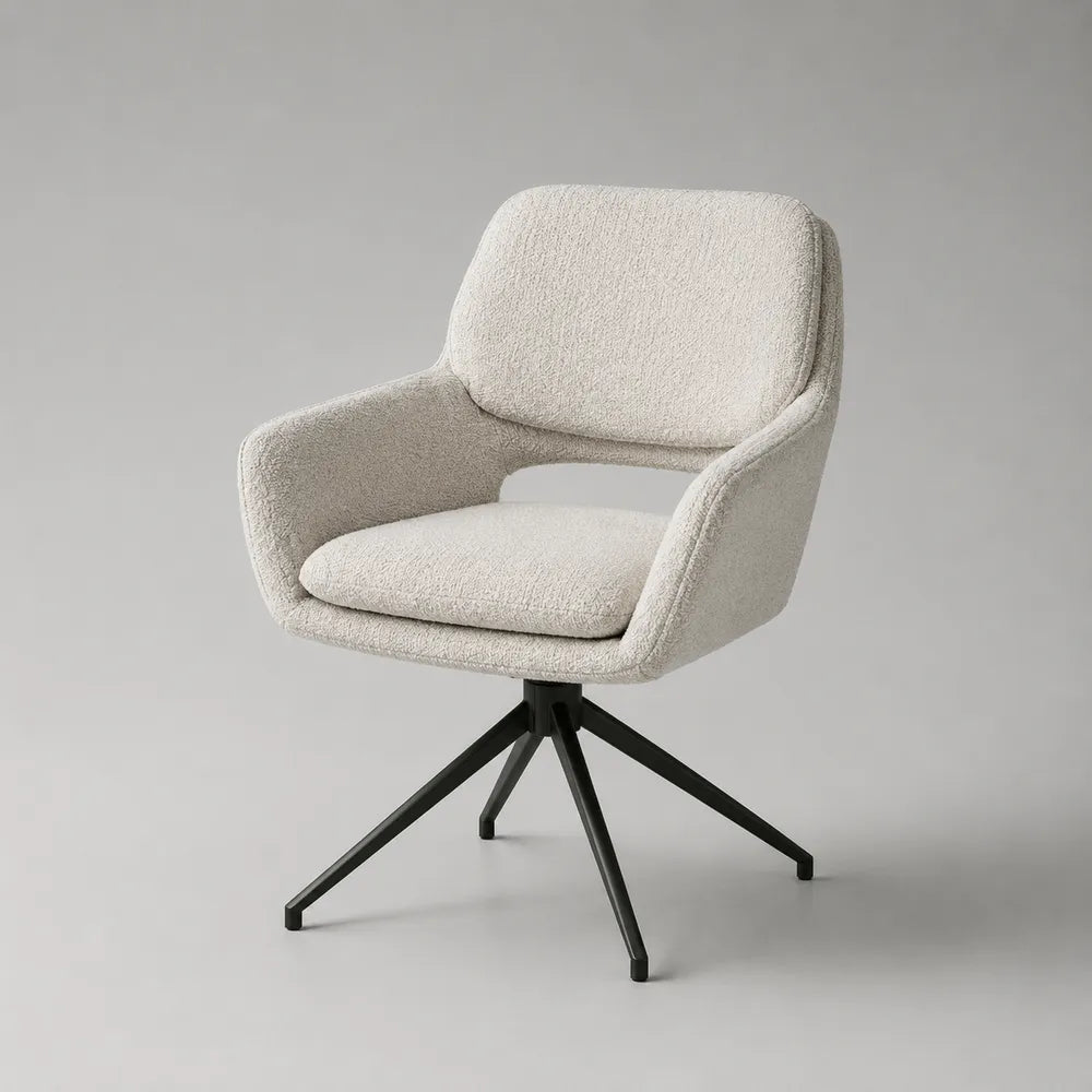 Fauteuil de salle à manger pivotant 70 cm en tissu beige avec piètement acier noir
