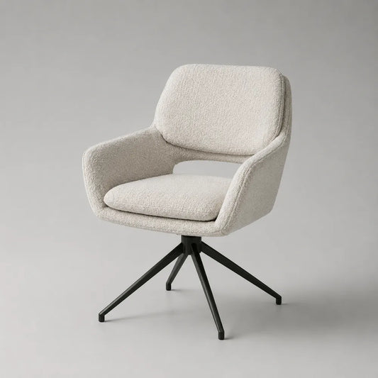 Fauteuil de salle à manger pivotant 70 cm en tissu beige avec piètement acier noir