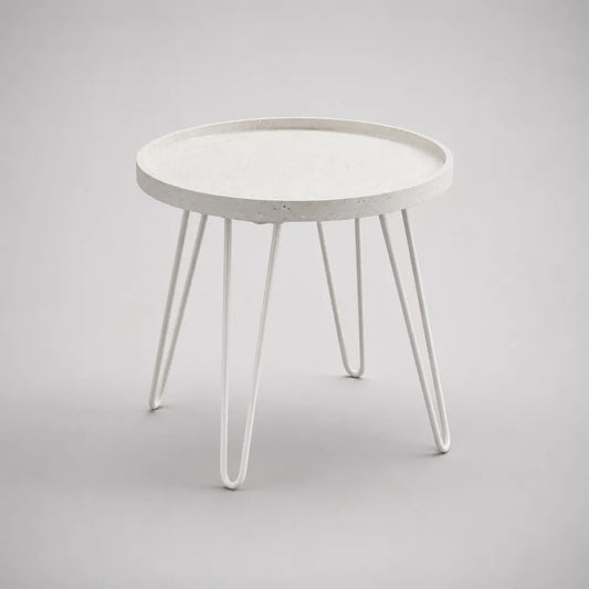 Table basse ronde en MDF effet terrazzo avec pieds en acier blanc 60 x 60 x 45 cm