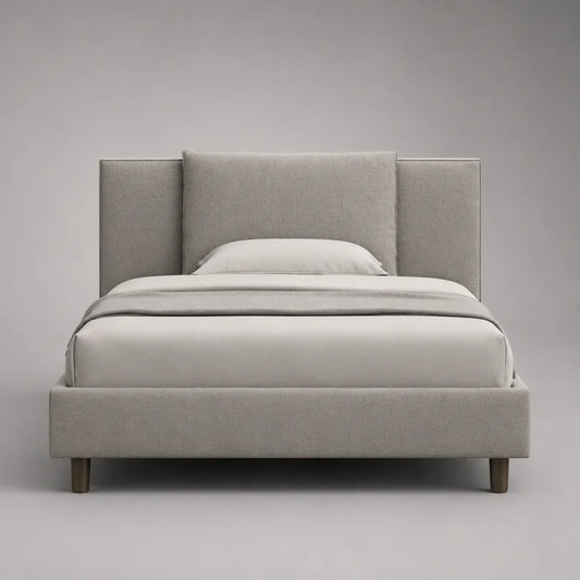Lit double rembourré en tissu gris avec tête de lit rectangulaire 160 x 200 cm