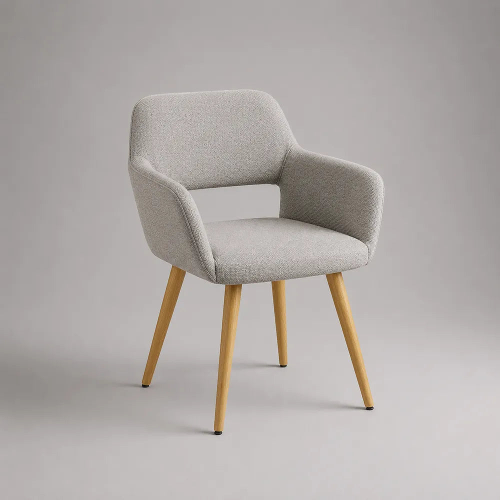 Fauteuil de salle à manger avec accoudoirs en tissu bouclé beige et pieds en bois naturel 60 x 62 x 82 cm