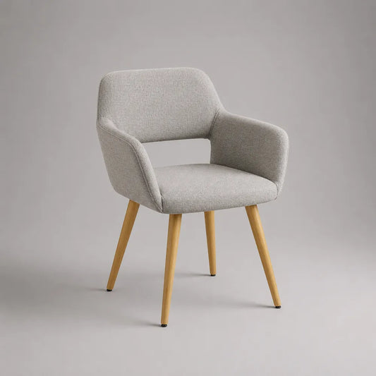 Fauteuil de salle à manger avec accoudoirs en tissu bouclé beige et pieds en bois naturel 60 x 62 x 82 cm