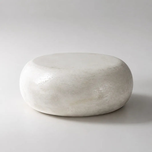 Table basse ovale en résine effet pierre blanche 100 x 60 x 35 cm