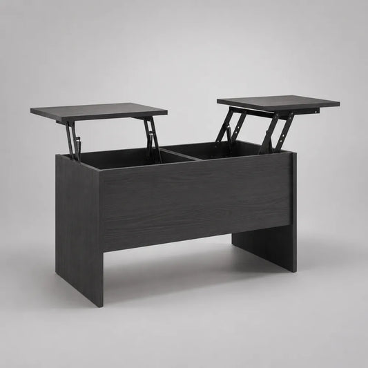 Table basse relevable en MDF noir avec coffre de rangement et double plateau 120 x 60 x 45 cm