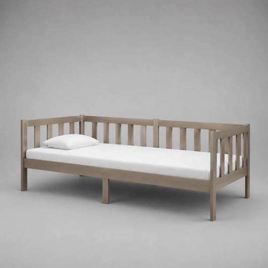 Lit banquette simple en bois beige avec dossier à lattes 90 x 200 cm