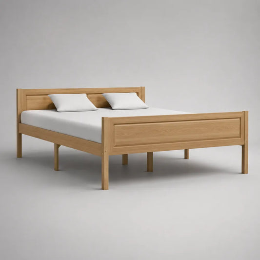Lit double en bois effet chêne clair avec tête de lit et pied de lit 160 x 200 cm