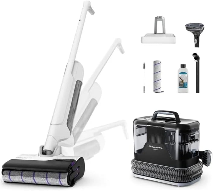 Rowenta aspirateur GZ7540WO IN5010F0, X-Clean 10 et Clean it, Laveur sans Fil et Shampouineuse, pour Tâches Tenaces et Poils, Sols Durs