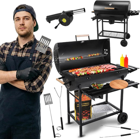 Barbecue GC0002, charbon grande grille chromée 71×35 cm, Five-Star Grill & Chill charbon de bois, de jardin, couvercle, cendrier, thermomètre, BBQ