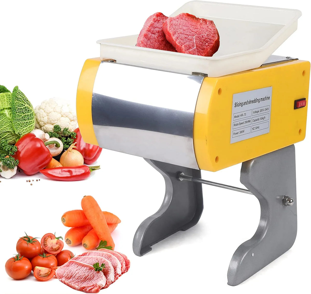 Trancheuse, électrique électrique en acier inoxydable avec 2 lames, à saucisses, à jambon électrique