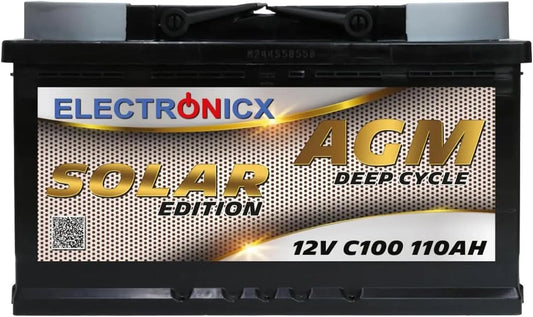 AGM Solaire 110Ah Electronicx Batterie, 110 ah Batterie à Décharge Profonde, Bateau, Système Solaire & Autonomie Énergétique, Yacht