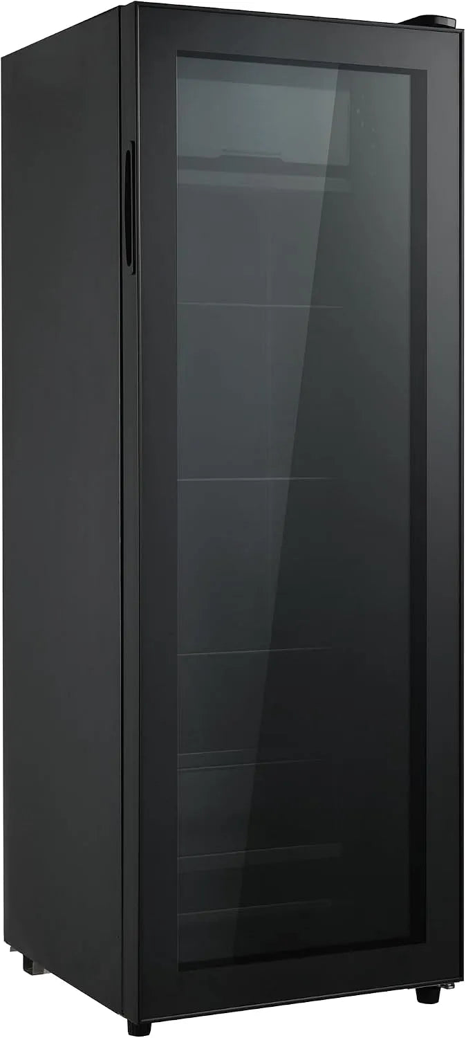 Réfrigérateur, compresseur silencieux 43dB,7 niveaux, boissons 128L, congélation 8L, porte verre trempé double, étagères ajustables, éclairage LED