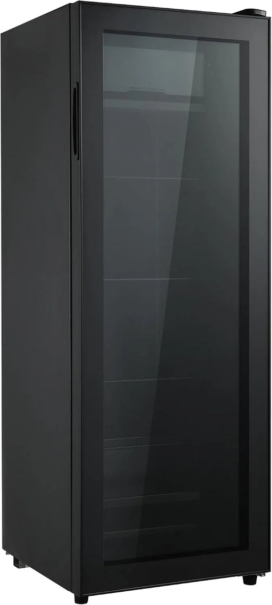 Réfrigérateur, compresseur silencieux 43dB,7 niveaux, boissons 128L, congélation 8L, porte verre trempé double, étagères ajustables, éclairage LED