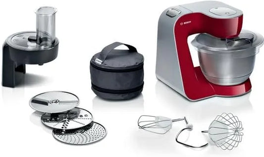 Bosch Série 4, Machine de cuisine, Mum 5, 1000 W, Rouge, finition argenté
