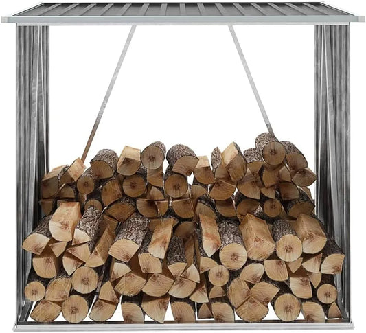 Abri à bûches, ARKEM Abri de Stockage à Bois Acier galvanisé 163x83x154cm Anthracite, Panier Buches Bois Interieur, Range Bois