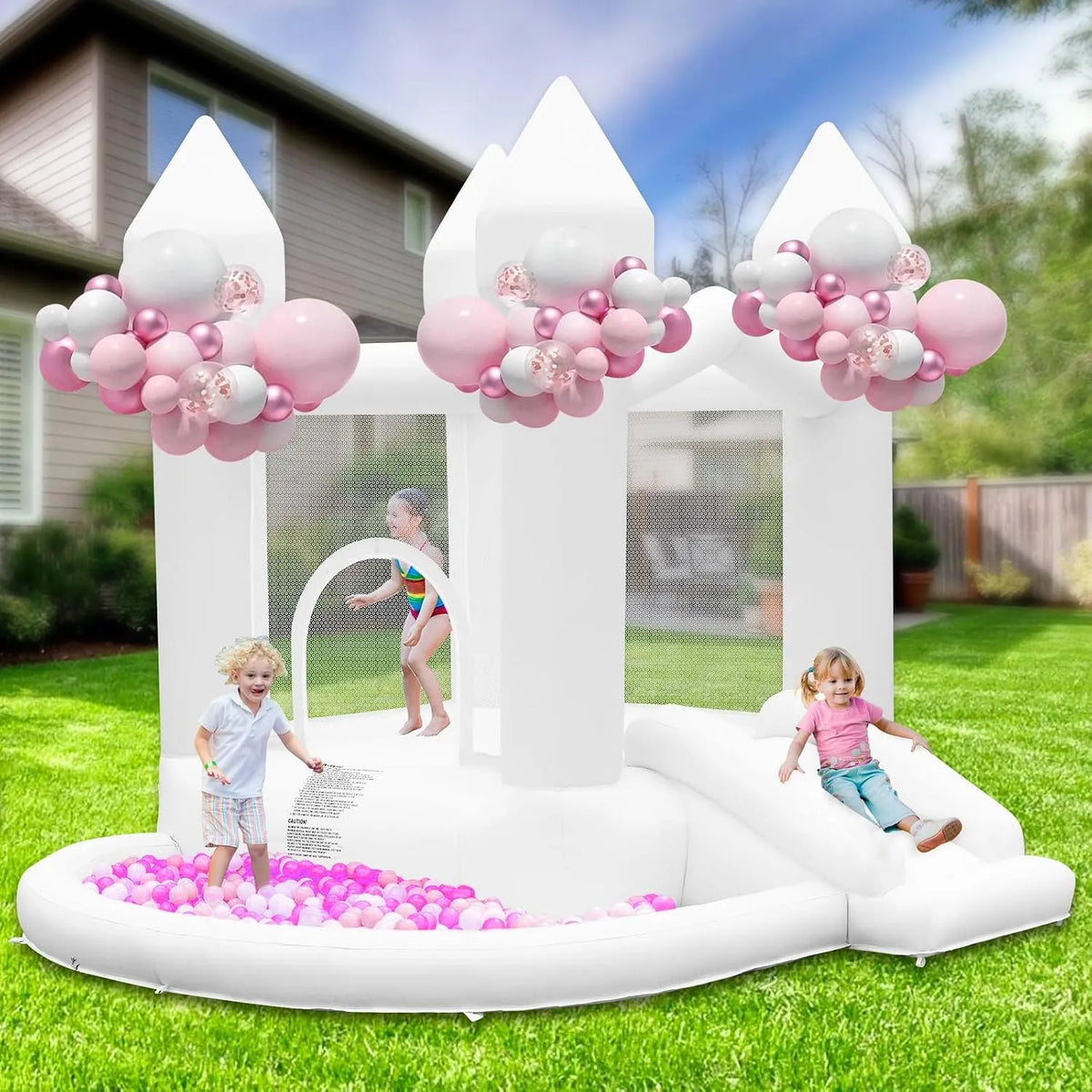 Avec Soufflerie Château Gonflable, pour 3-10 Ans, Jusqu'à 140KG, Grande Piscine à Balles pour Mariage Fête Jardin Anniversaire